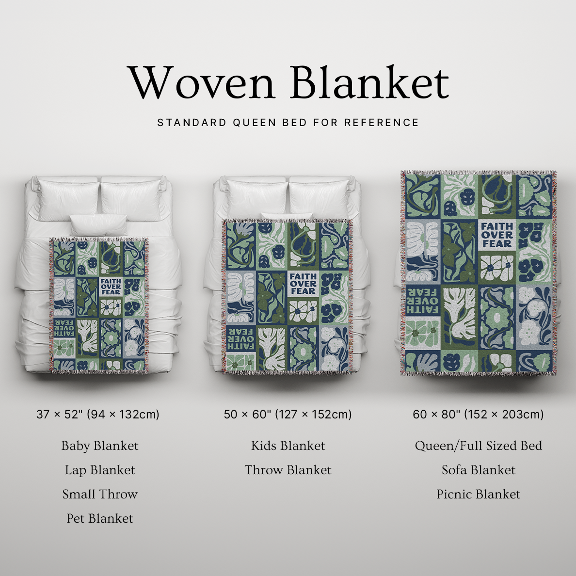 Faith Over Fear Woven Blanket – Sea Green