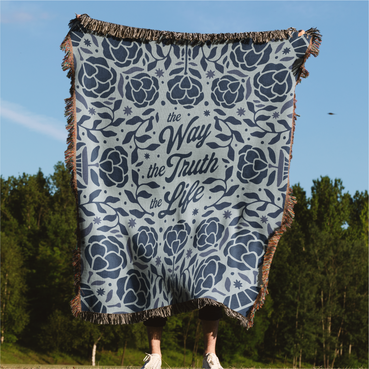 The Way, The Truth, The Life Woven Blanket - Blue