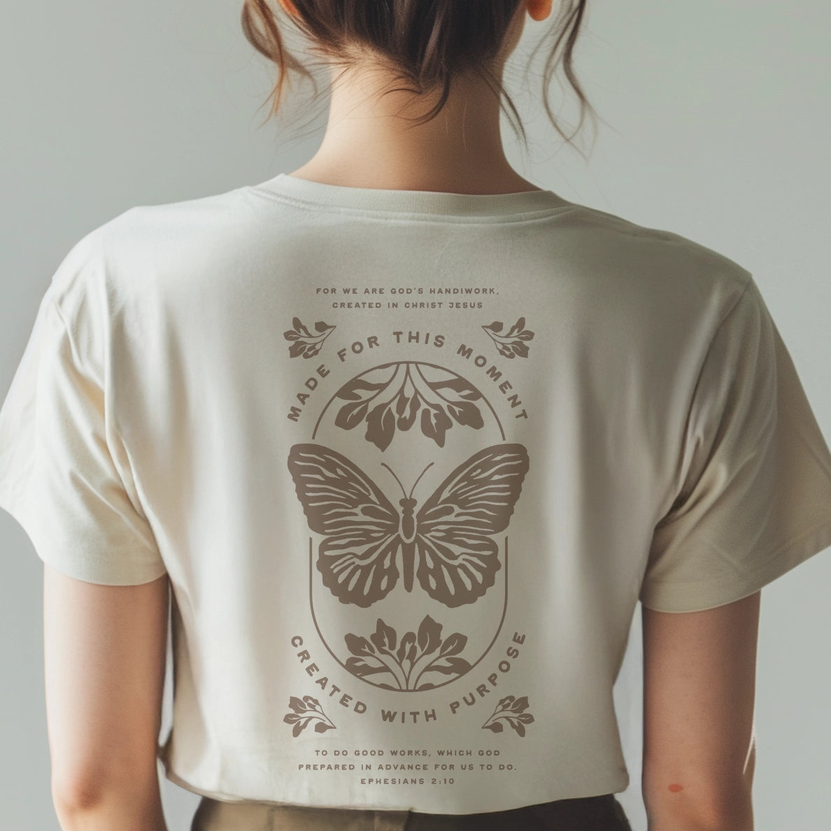 Christian t-shirt with “Made for This Moment. Created with Purpose.” A soft, unisex tee designed to inspire confidence in God’s timing and your unique calling.