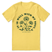 Christian t-shirt with “It Is Well With My Soul” in hand-lettered script; soft unisex cotton faith tee offering peace, comfort, and encouragement.
