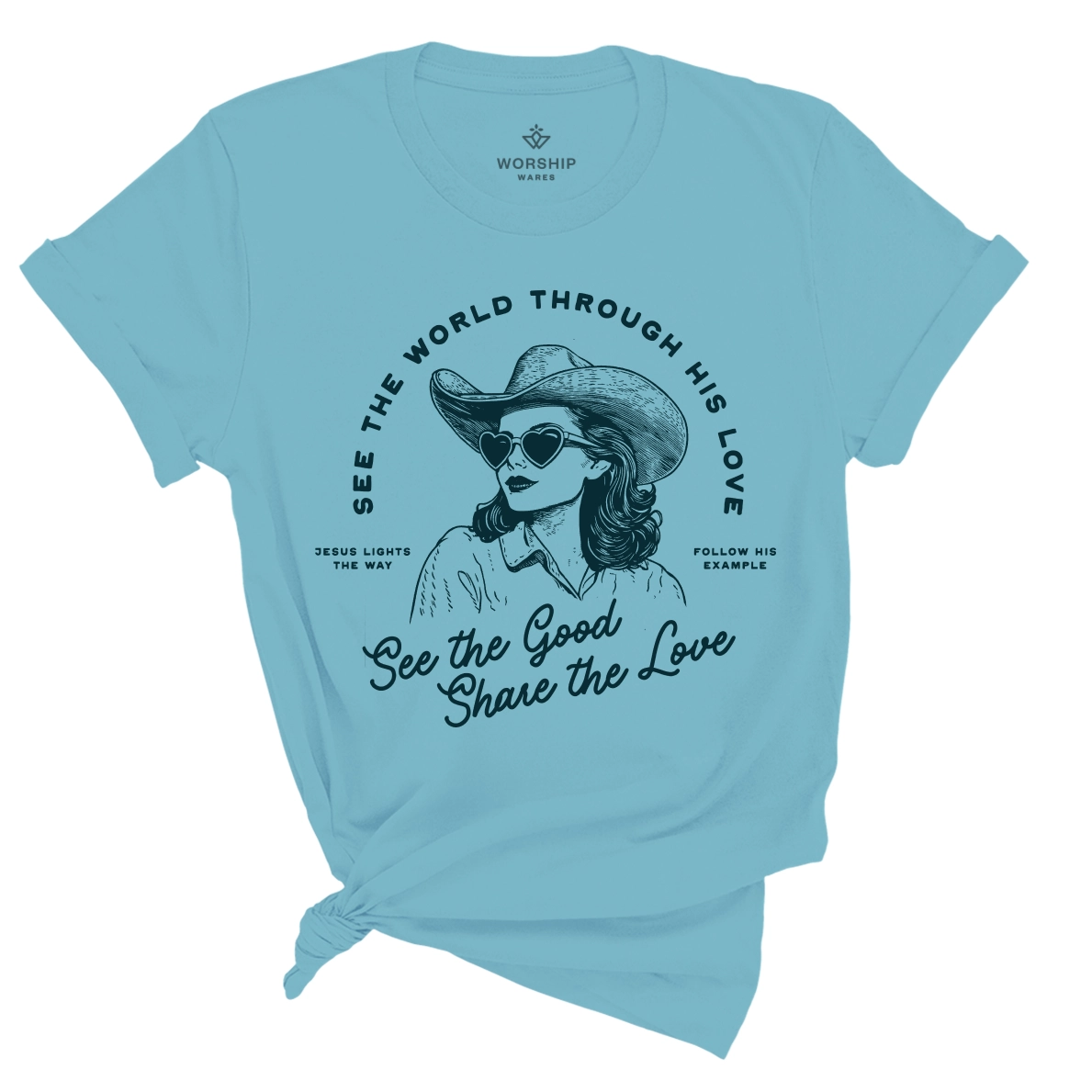 Through his Love Christian Tee Turquoise