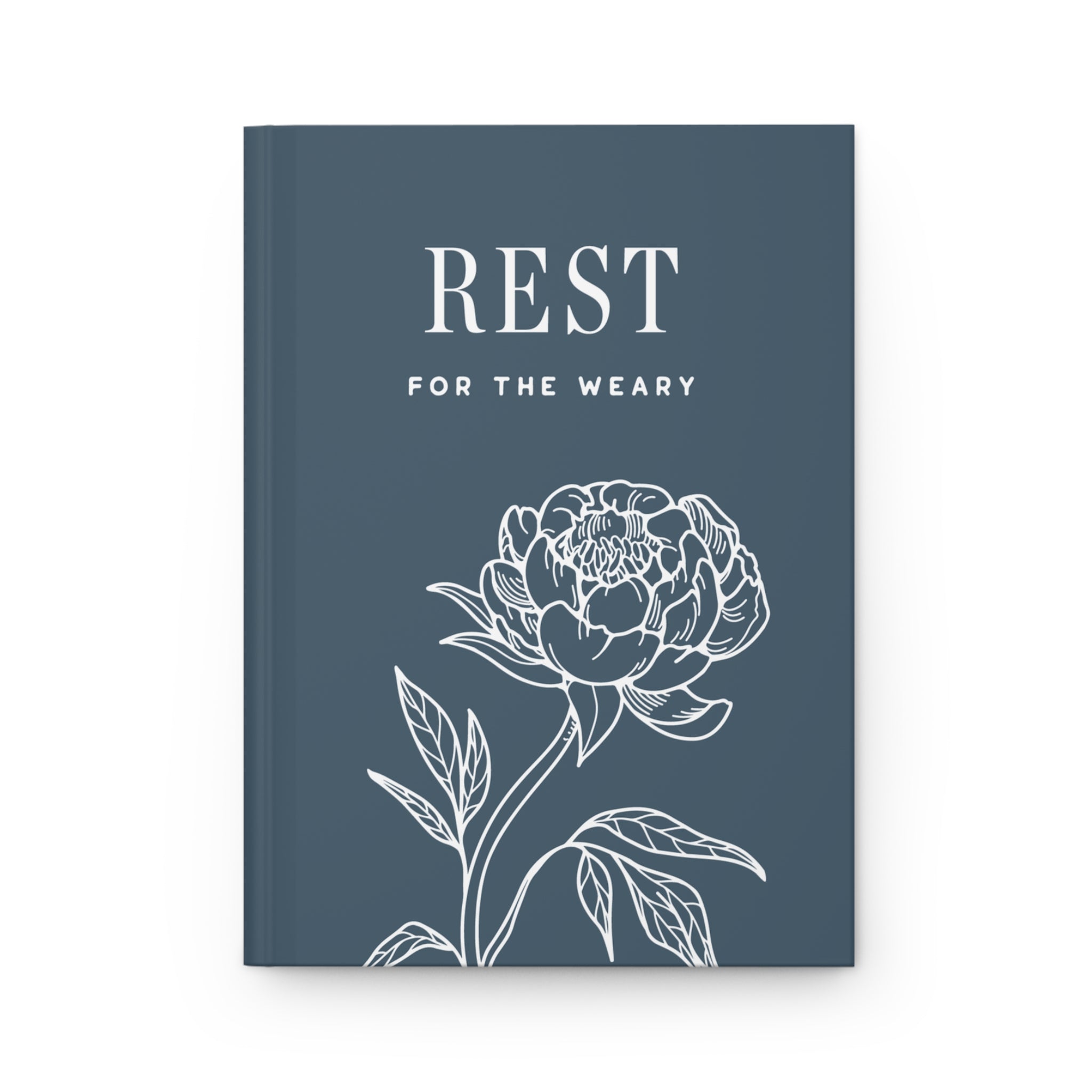 Book cover with floral design and 'REST FOR THE WEARY' text on a blue background