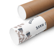 Roll of paper with printed design and text on a white background