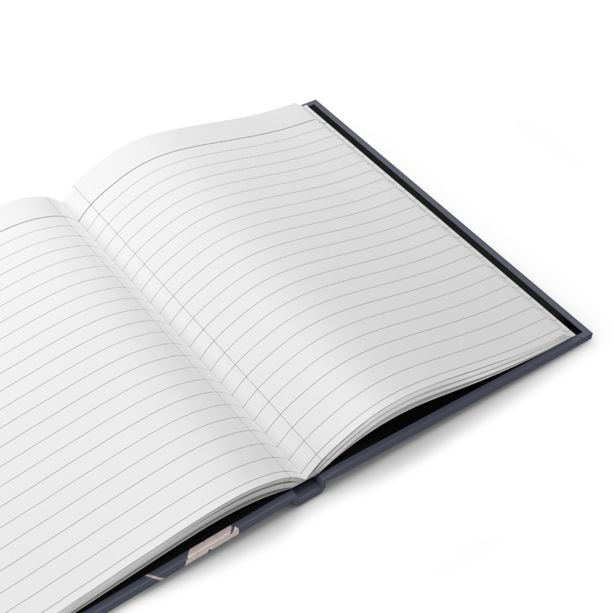 Open notebook with lined pages on a white background