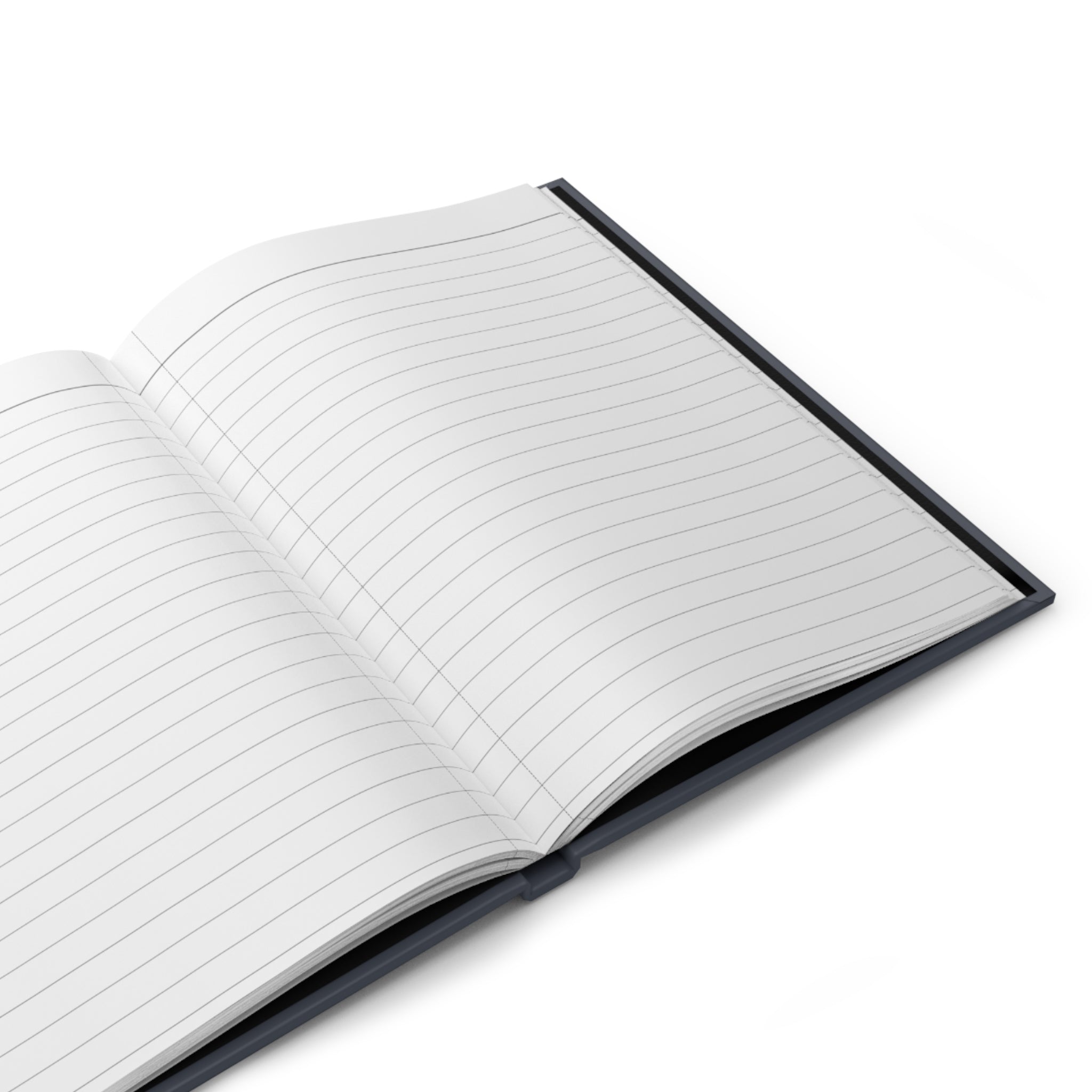 Open notebook with lined pages on a white background