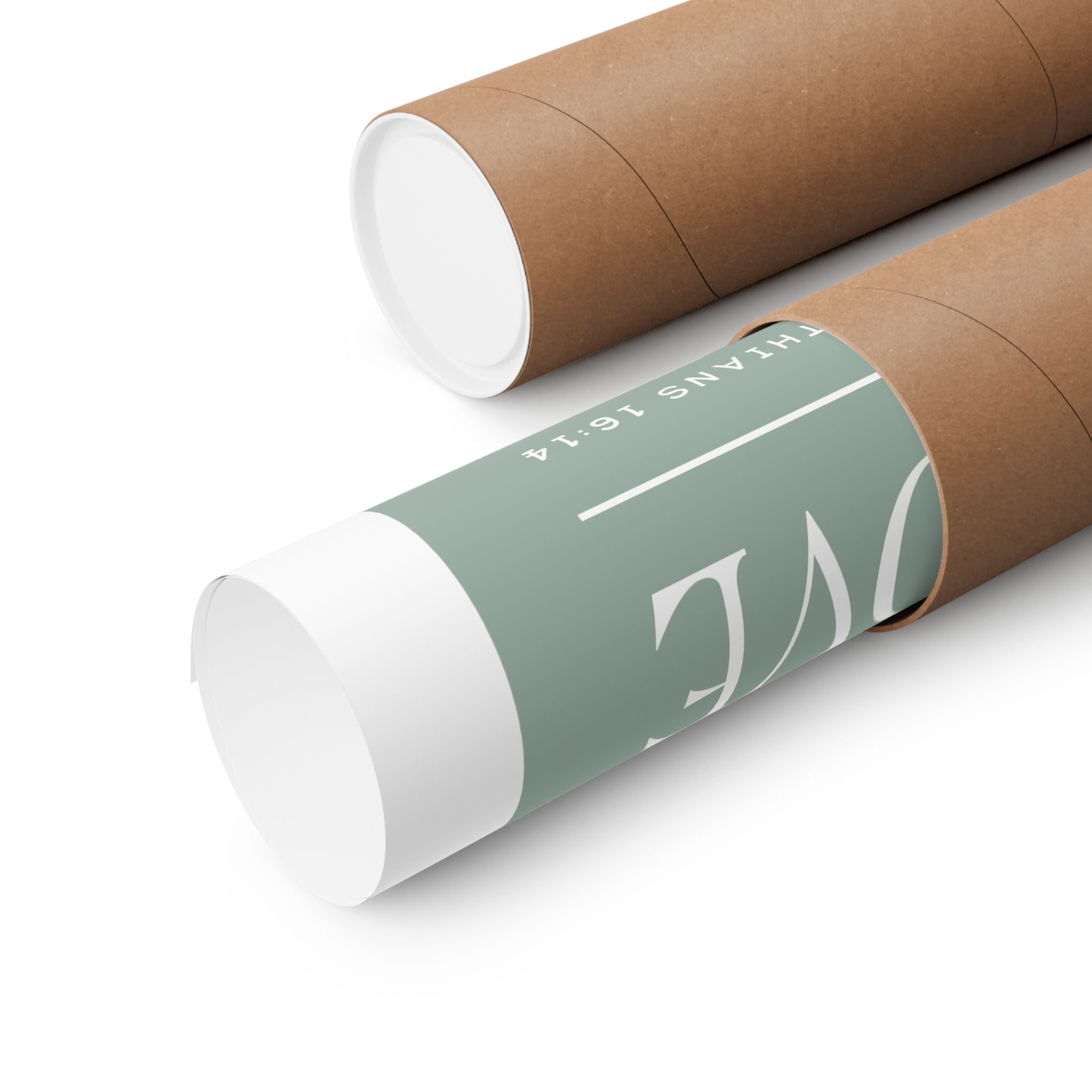 Two cardboard tubes with a green label on a white background