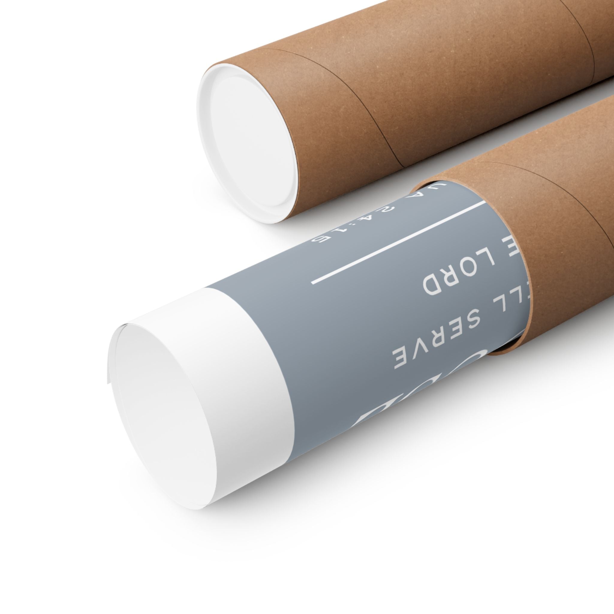 Two cardboard tubes with white ends on a white background