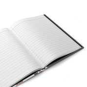 Open notebook with lined pages on a white background