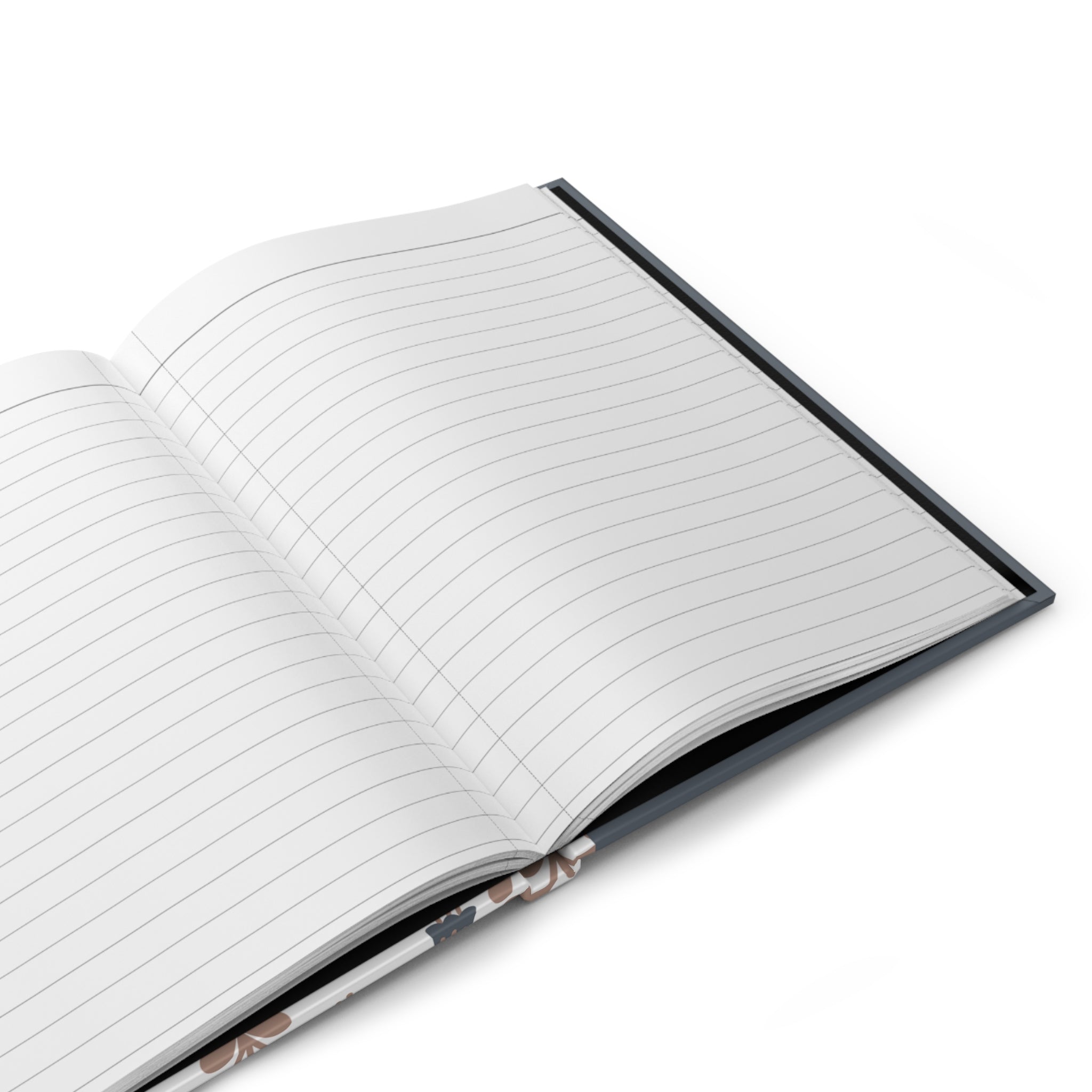 Open notebook with lined pages on a white background
