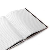 Open notebook with lined pages on a white background