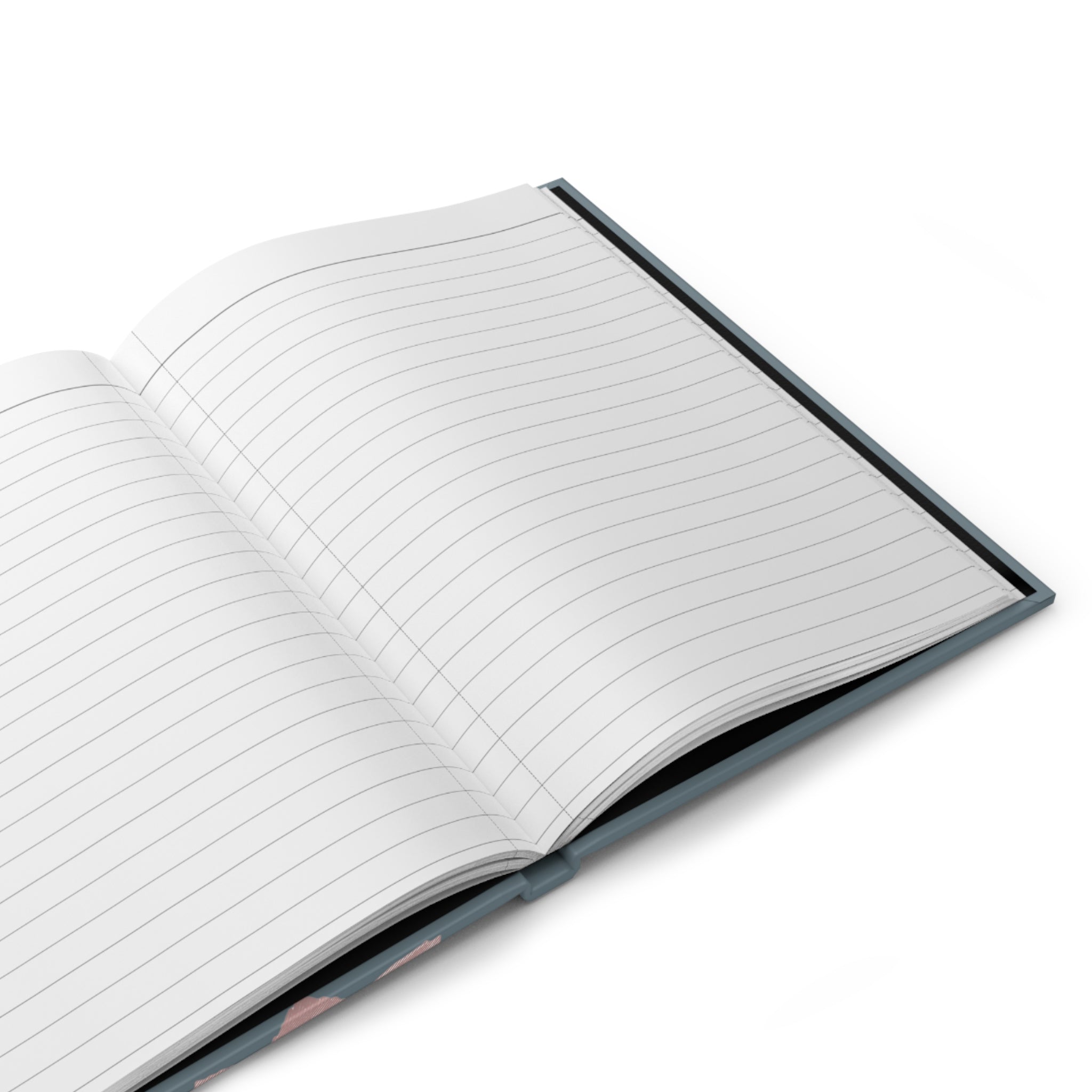 Open notebook with lined pages on a white background