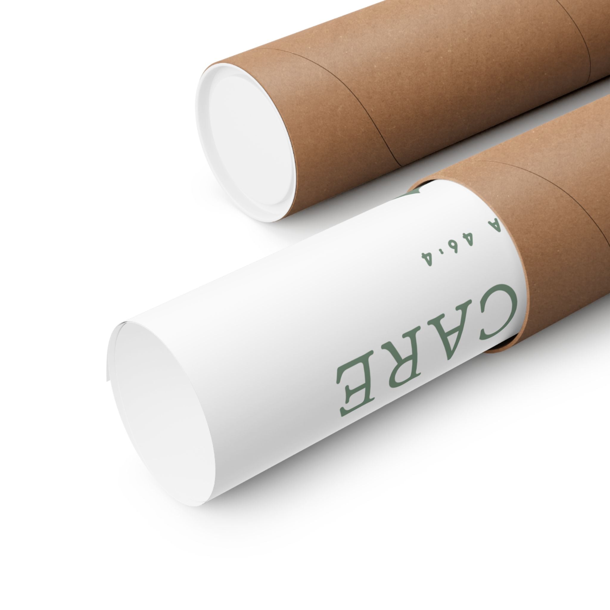 Two cardboard tubes with white paper wraps on a white background