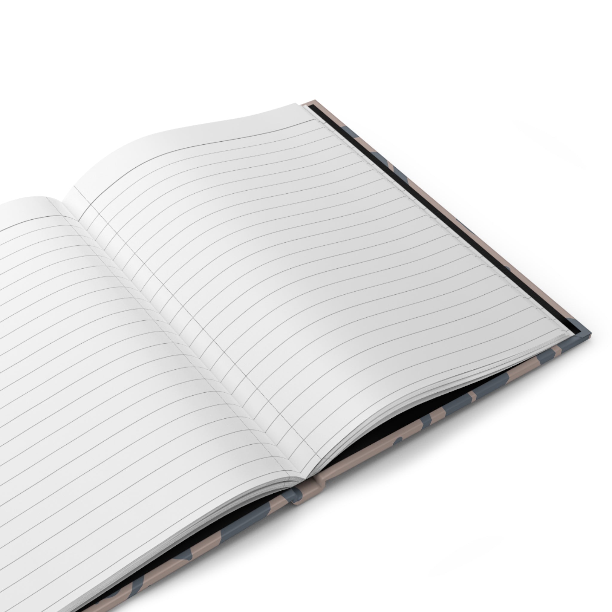 Open notebook with lined pages on a white background