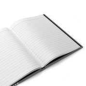 Open notebook with lined pages on a white background