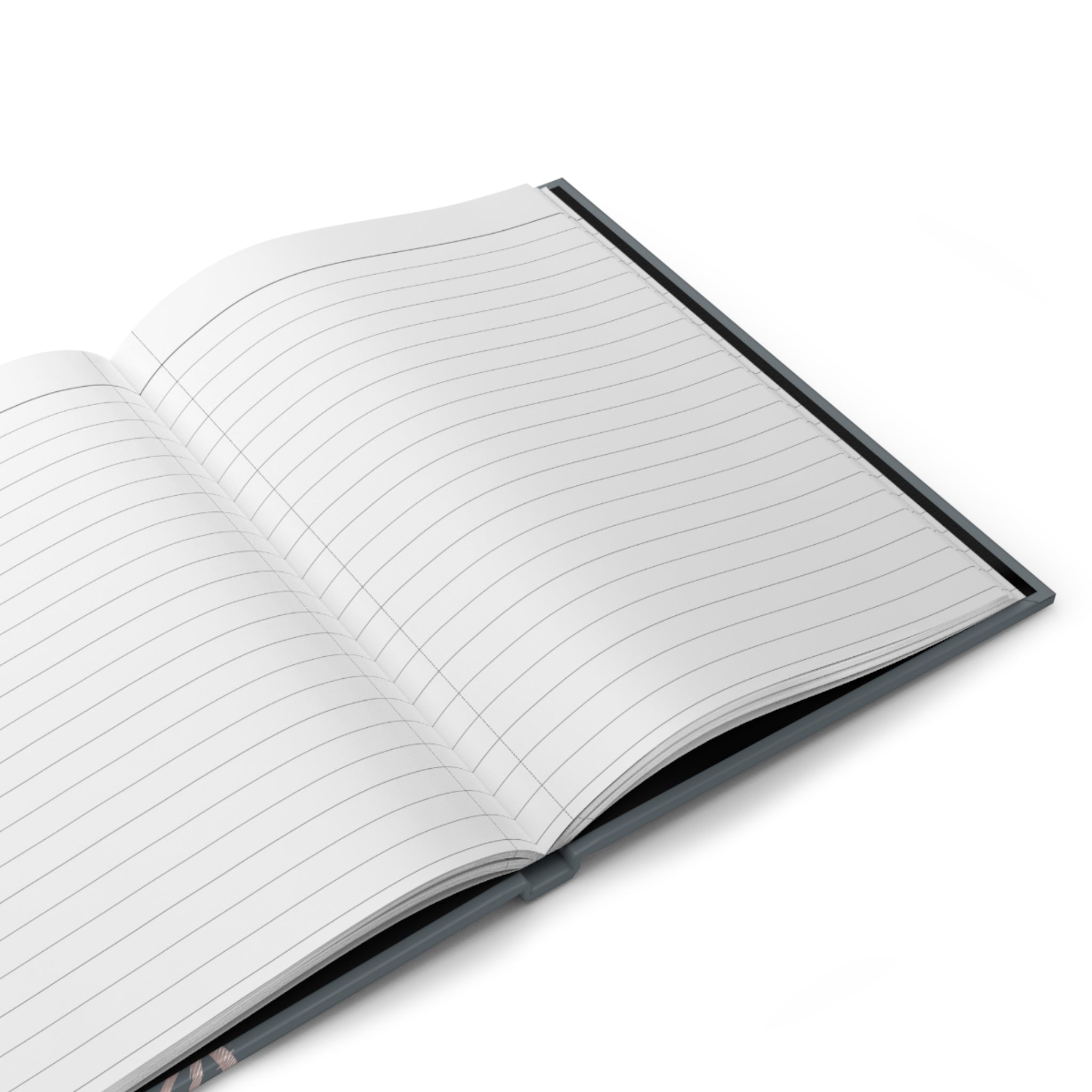 Open notebook with lined pages on a white background