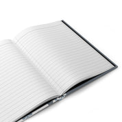 Open notebook with lined pages on a white background