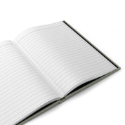 Open notebook with lined pages on a white background