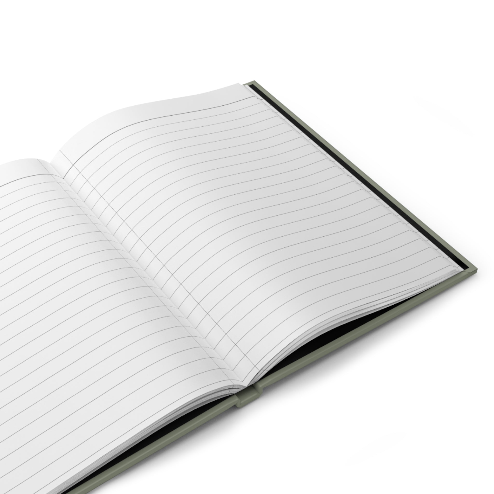 Open notebook with lined pages on a white background