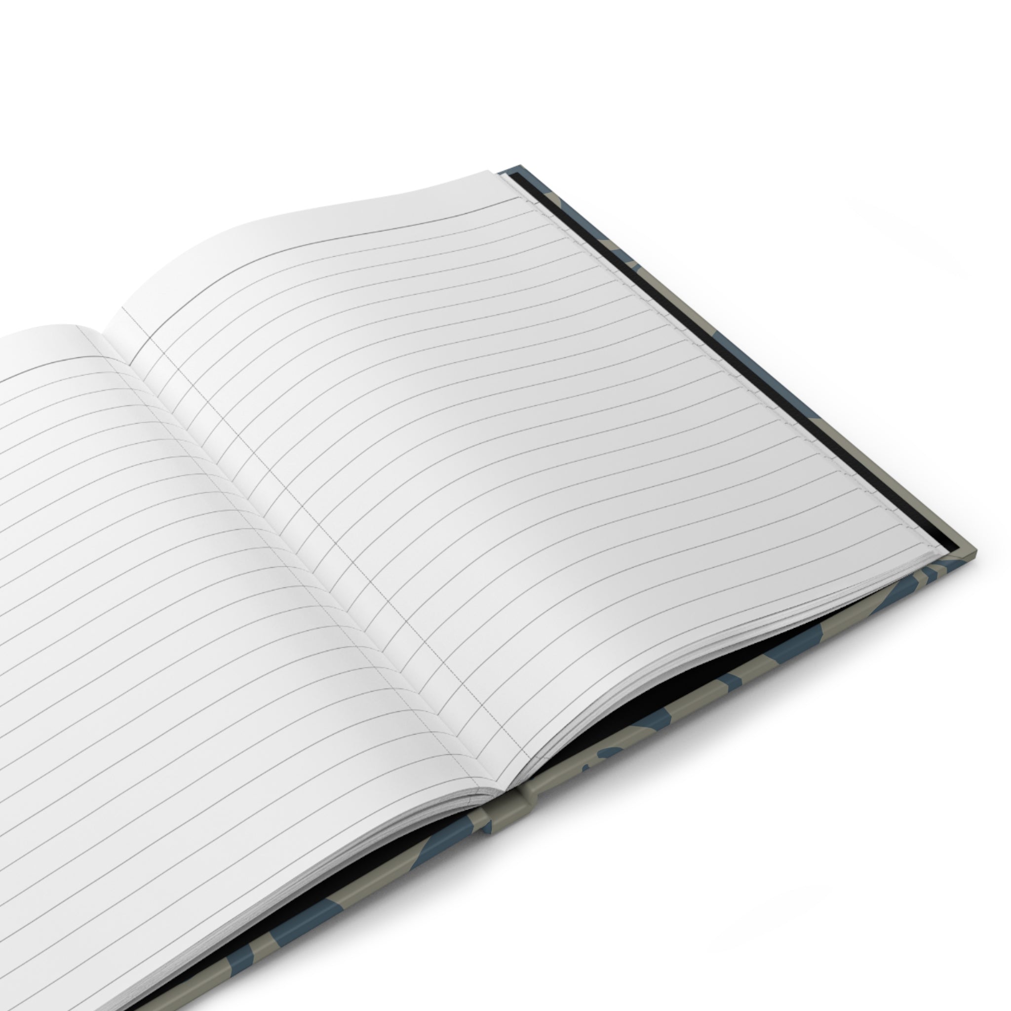 Open notebook with lined pages on a white background