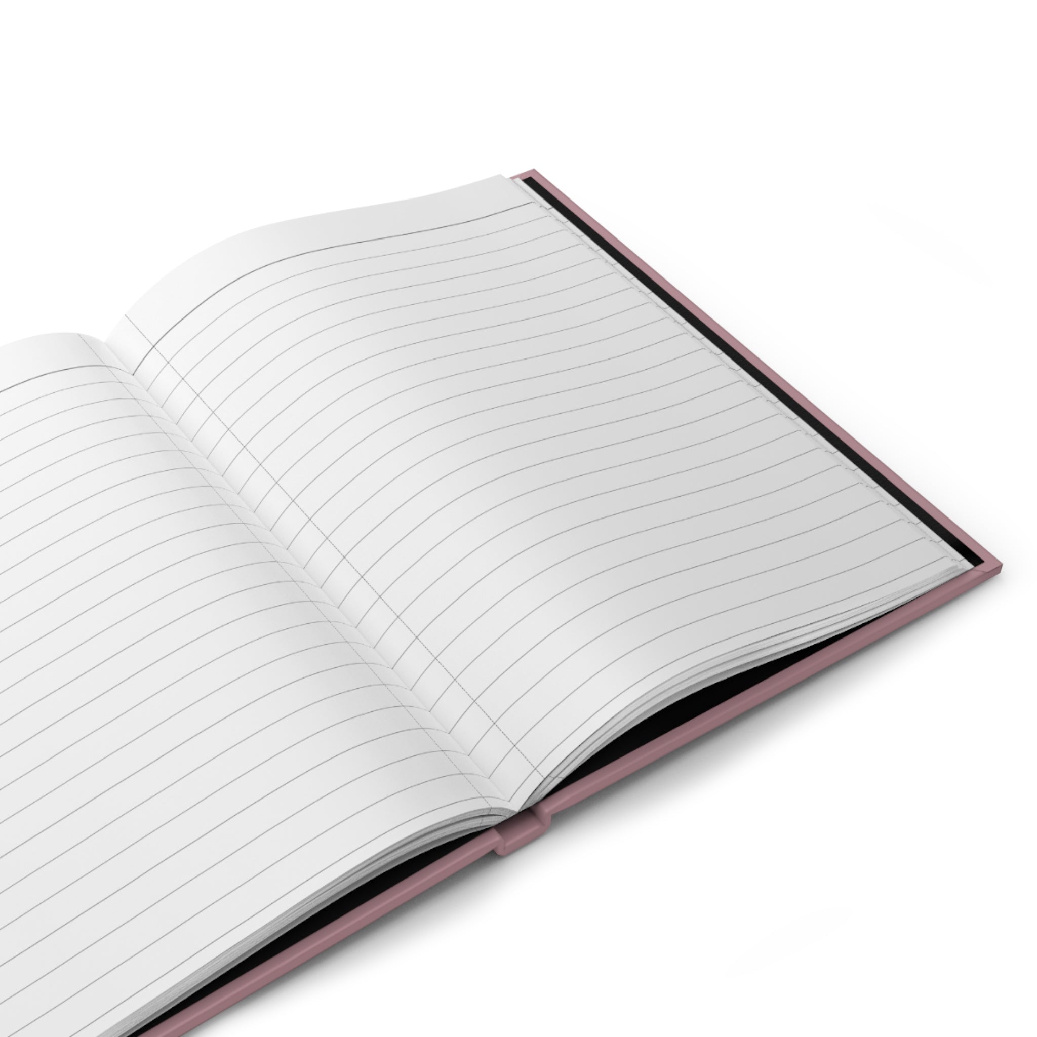 Open notebook with lined pages on a white background