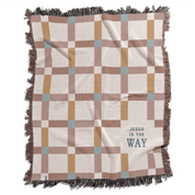 Checkered blanket with 'Jesus is the Way' text on a white background