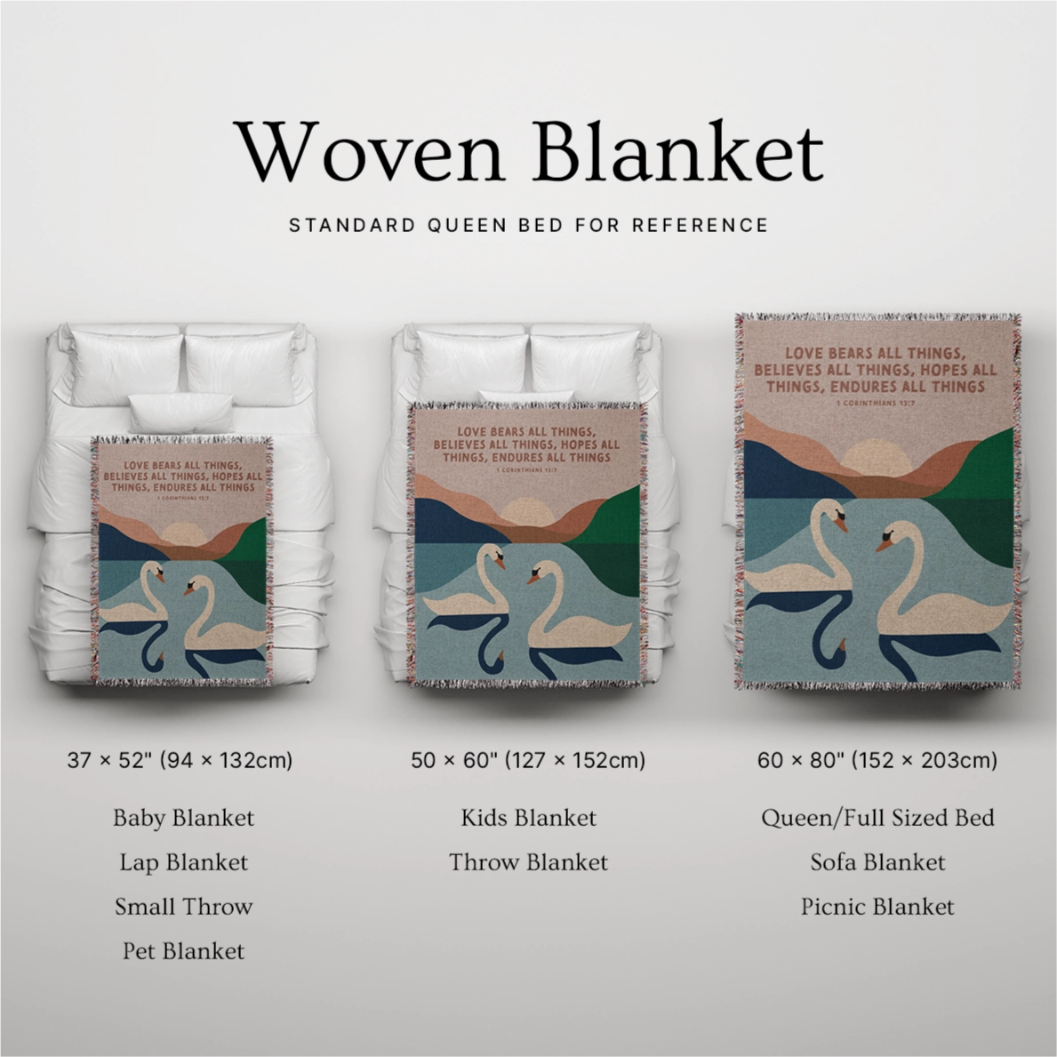 Soft Christian blanket with "Enduring Love" message, a heartfelt home accent inspired by God’s unfailing love—ideal for cozy decor or faith-based gifts.