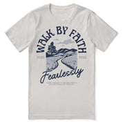 Christian t-shirt with “Fearlessly Walk by Faith” inspired by Psalm 37:5; unisex soft cotton tee for courage, trust, and everyday faithfulness.
