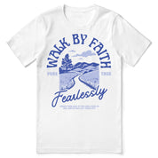 Christian t-shirt with “Fearlessly Walk by Faith” inspired by Psalm 37:5; unisex soft cotton tee for courage, trust, and everyday faithfulness.