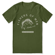 Christian t-shirt with the phrase “Fishers of Men,” inspired by Matthew 4:19—bold faith-based apparel for sharing the gospel and living on mission.
