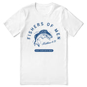 Christian t-shirt with the phrase “Fishers of Men,” inspired by Matthew 4:19—bold faith-based apparel for sharing the gospel and living on mission.