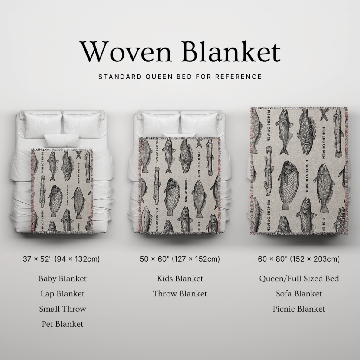 Christian throw blanket with "Fishers of Men" message, featuring nautical-inspired design, perfect for faith-filled homes, kids’ rooms, or Christian gifting.
