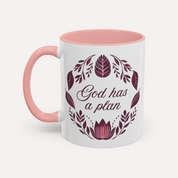 Christian coffee mug with “God Has a Plan” message, inspired by Jeremiah 29:11—offering daily encouragement and hope, perfect for faith-filled gifts and quiet moments.