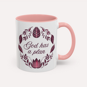 Christian coffee mug with “God Has a Plan” message, inspired by Jeremiah 29:11—offering daily encouragement and hope, perfect for faith-filled gifts and quiet moments.