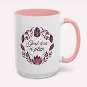 Christian coffee mug with “God Has a Plan” message, inspired by Jeremiah 29:11—offering daily encouragement and hope, perfect for faith-filled gifts and quiet moments.