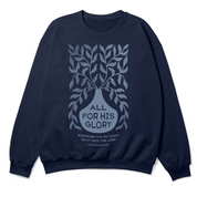 Navy blue sweatshirt with a design and text on a white background