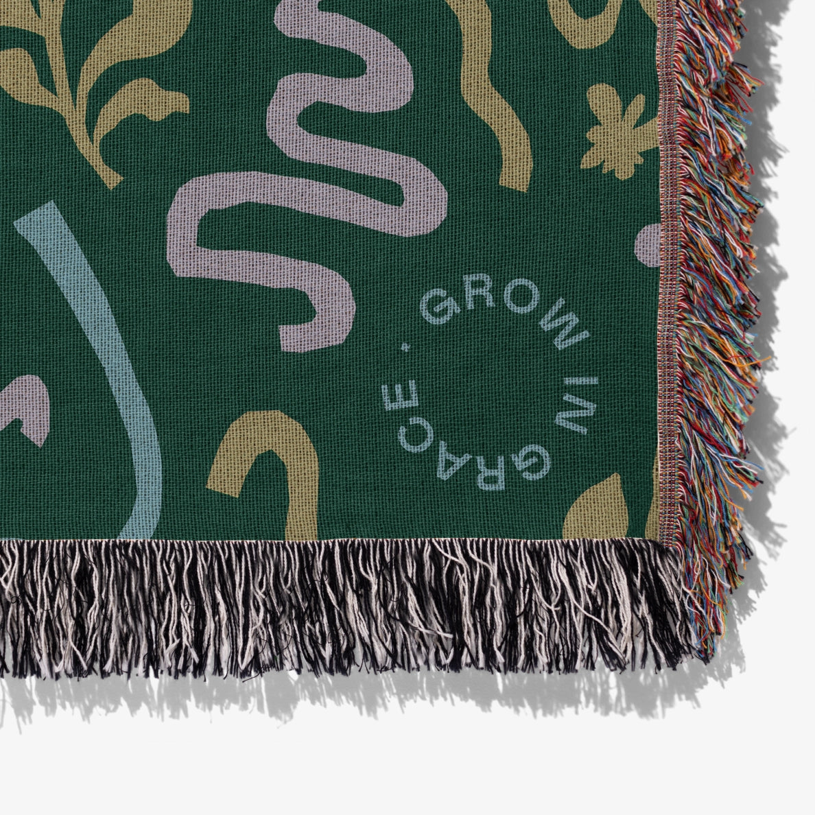 Grow in Grace Woven Blanket Corner Detail