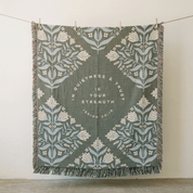 In Quietness and Trust scripture blanket flat lay showing complete botanical pattern