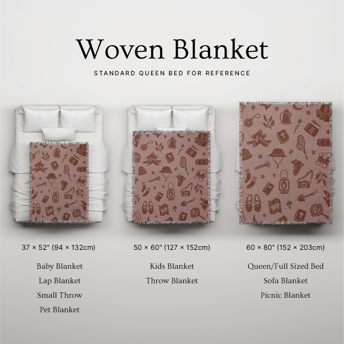 Christian kids’ blanket with "Little Explorer" theme in warm sunset hues, featuring camp-inspired illustrations and a Bible—perfect for faith-filled bedtime and decor.
