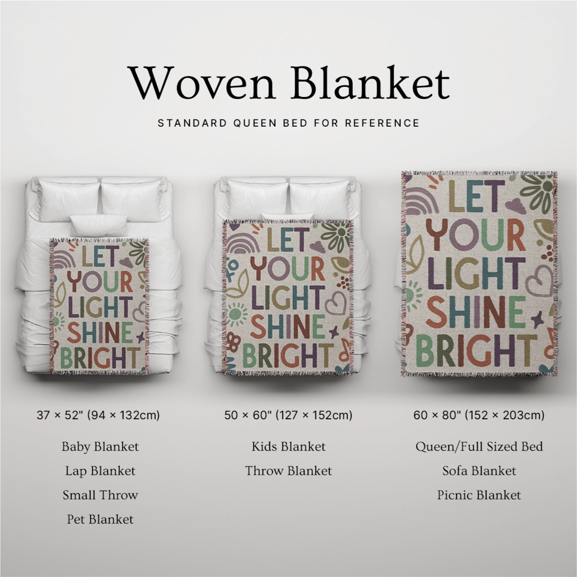 Faith-based blanket with "Let Your Light Shine" message, featuring radiant design elements—perfect for inspiring warmth, purpose, and Christian home decor.