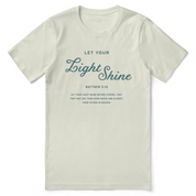 Christian t-shirt with the phrase "Let Your Light Shine" in bold script, designed to inspire faith and positivity.