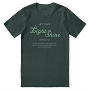 Christian t-shirt with the phrase "Let Your Light Shine" in bold script, designed to inspire faith and positivity.