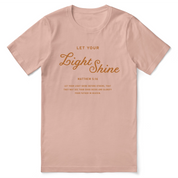 Christian t-shirt with the phrase "Let Your Light Shine" in bold script, designed to inspire faith and positivity.