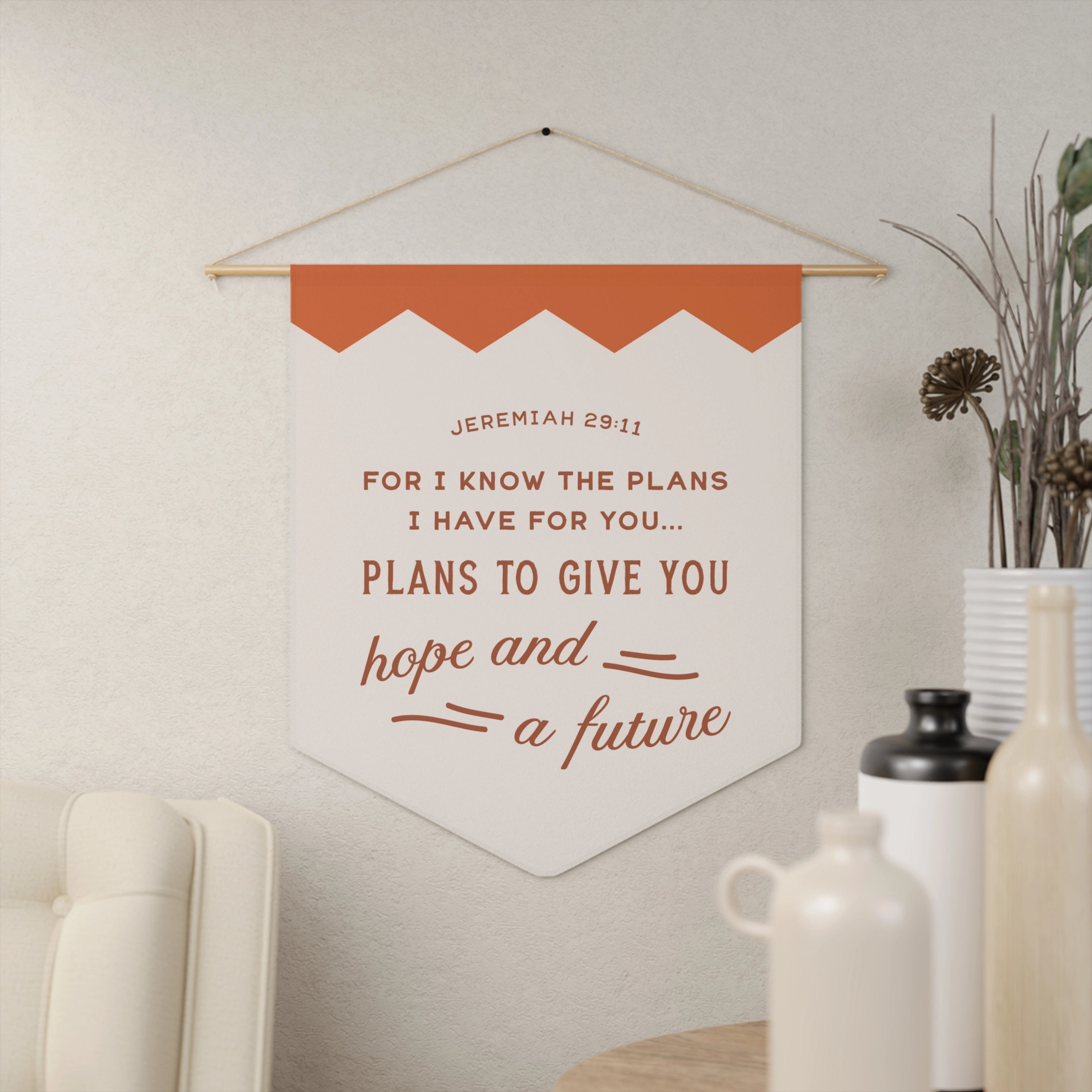 Christian wall pennant with “Hope and Future” message, inspired by Jeremiah 29:11—perfect for inspiring faith, purpose, and encouragement in any space.