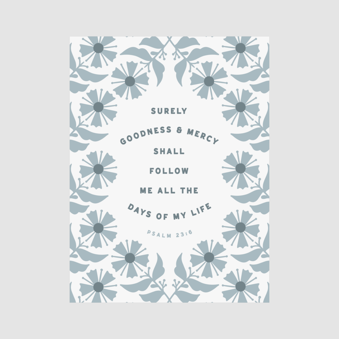 Poster with floral pattern and text on a gray background