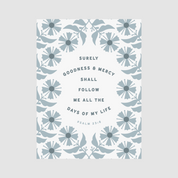 Poster with floral pattern and text on a gray background