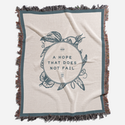 Blanket with text and design on a white background