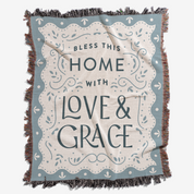 Textured fabric with 'LOVE & GRACE' printed in stylized letters.