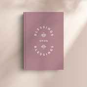 Pink book titled 'Blessings Upon Blessings' on a beige background