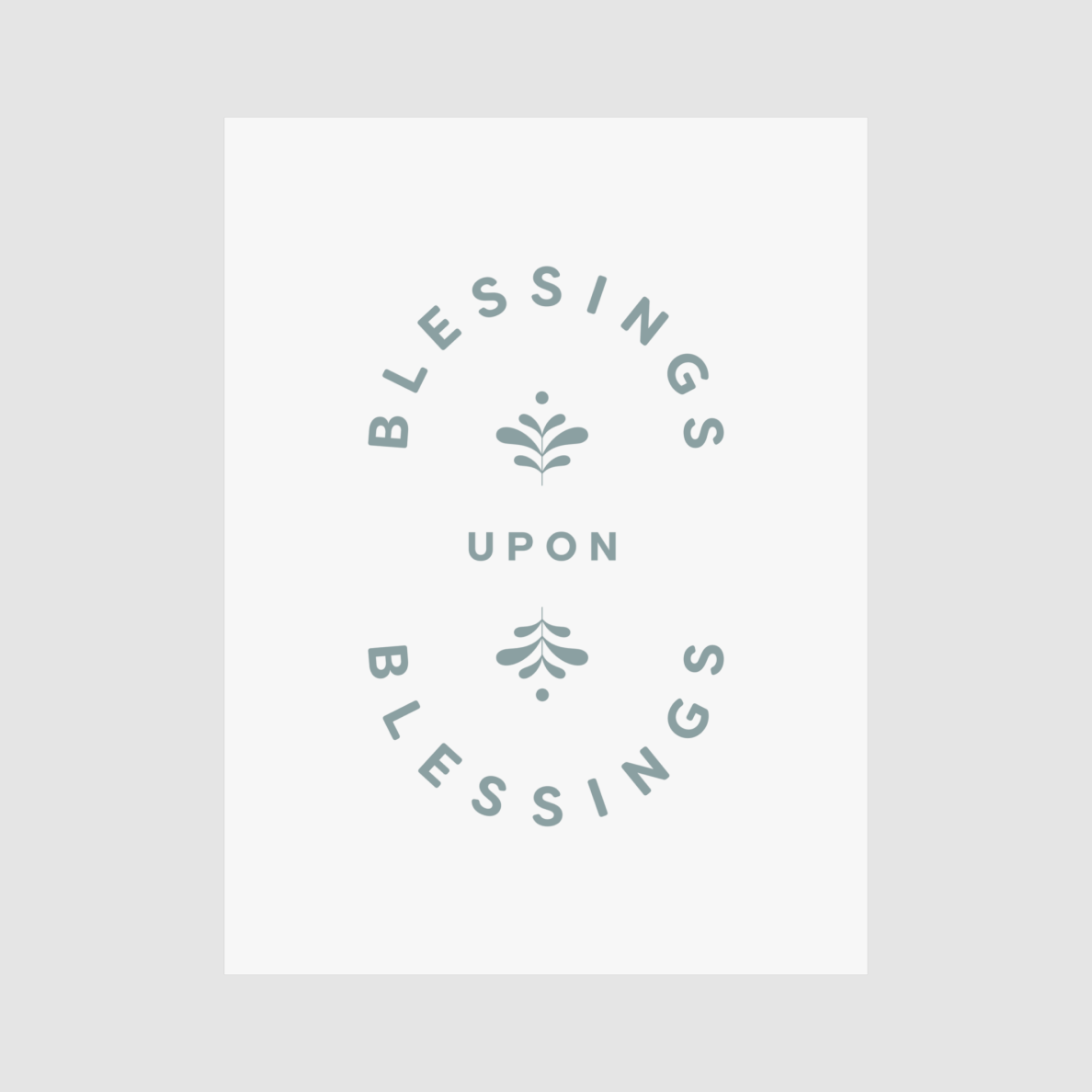 Logo with 'Blessings Upon Blessings' text and floral elements on a light gray background