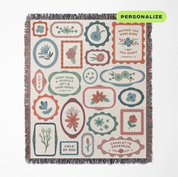 Personalized woven blanket with colorful fringed edges, designed as a gallery wall-style Christian home decor piece made from 100% cotton for lasting quality.